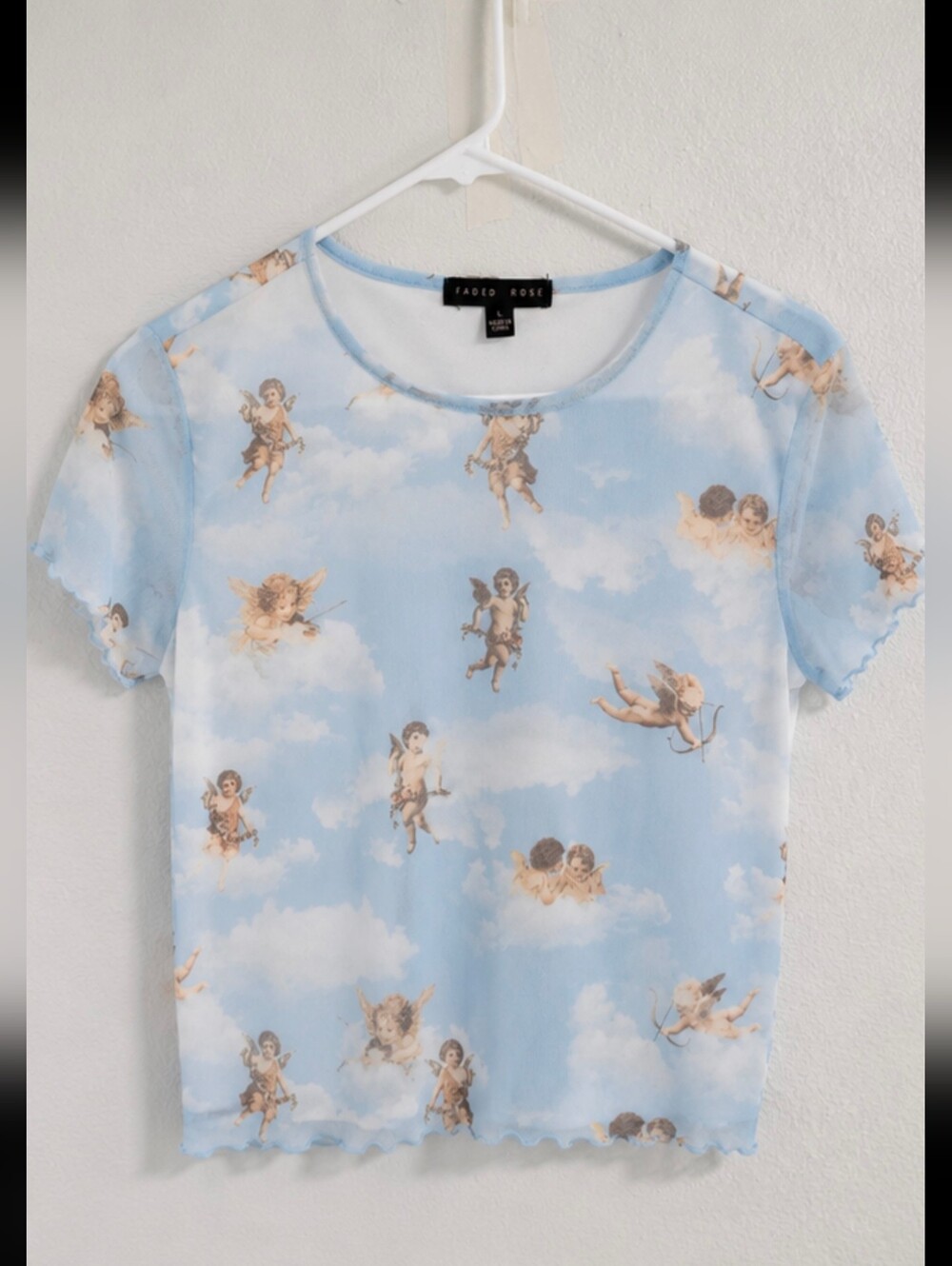 Faded Rose Sky Blue Cherub Print Short Sleeve Tee